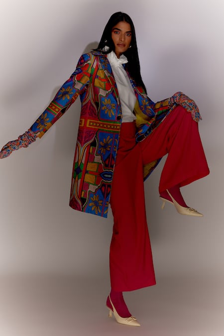 Buy Mini Sondhi Multi Color Viscose, Silk Embroidery Collared Floral Quilted Jacket Online at Aza Fashions Buy_Mini Sondhi_Multi Color Viscose, Silk Embroidery Collared Floral Quilted Jacket _Online_at_Aza_Fashions