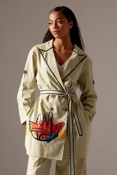 Mini Sondhi Green Linen Embroidery Collared Hand Jacket And Trouser Set Online at Aza Fashions Mini Sondhi_Green Linen Embroidery Collared Hand Jacket And Trouser Set _Online_at_Aza_Fashions