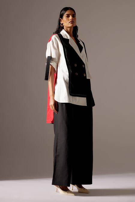 Buy Mini Sondhi Black Linen Collared Color Blocked Jacket And Trouser Set Online at Aza Fashions Buy_Mini Sondhi_Black Linen Collared Color Blocked Jacket And Trouser Set _Online_at_Aza_Fashions
