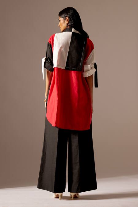 Shop Mini Sondhi Black Linen Collared Color Blocked Jacket And Trouser Set Online at Aza Fashions Shop_Mini Sondhi_Black Linen Collared Color Blocked Jacket And Trouser Set _Online_at_Aza_Fashions