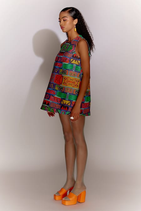 Mini Sondhi Multi Color Viscose, Silk Embroidery Round Neck Printed And Dress at Aza Fashions Mini Sondhi_Multi Color Viscose, Silk Embroidery Round Neck Printed And Dress _at_Aza_Fashions