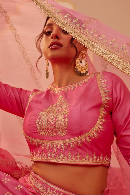 Sheetal Batra Pink , Organza Embroidery, Gota Naaina Geometric Bridal Lehenga Set at Aza Fashions Sheetal Batra_Pink , Organza Embroidery, Gota Naaina Geometric Bridal Lehenga Set _at_Aza_Fashions