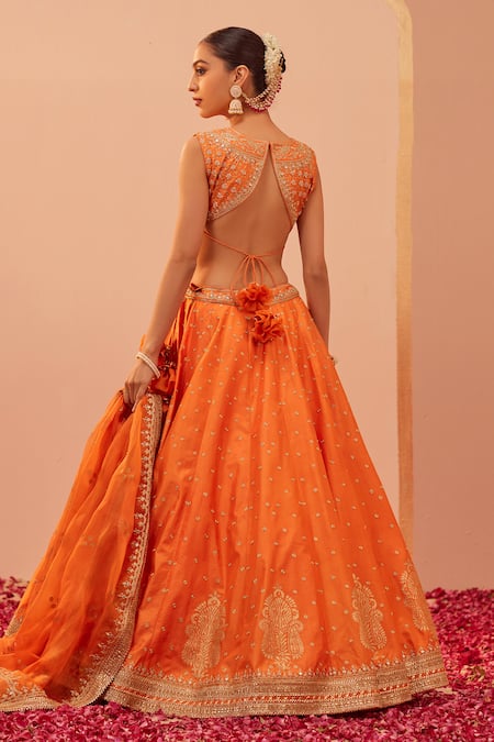 Sheetal Batra Tanisha Floral Placement Embroidered Bridal Lehenga Set 