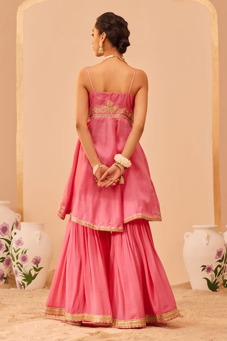Sheetal Batra Pink , Georgette, Organza Embroidery Tahira Thread Kurta Gharara Set Online at Aza Fashions Sheetal Batra_Pink , Georgette, Organza Embroidery Tahira Thread Kurta Gharara Set _Online_at_Aza_Fashions