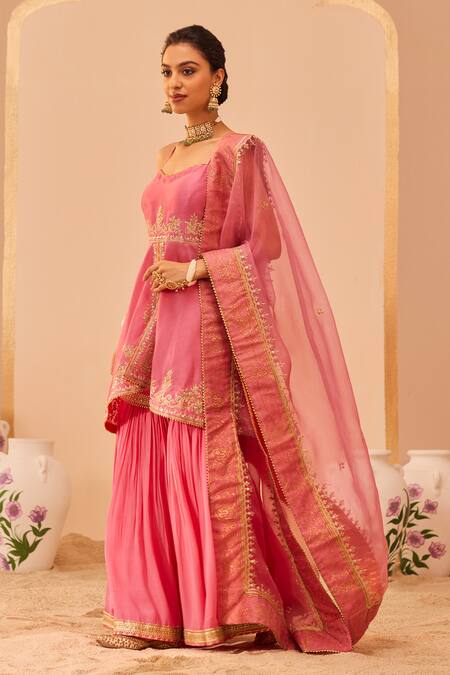 Buy Sheetal Batra Pink , Georgette, Organza Embroidery Tahira Thread Kurta Gharara Set Online at Aza Fashions Buy_Sheetal Batra_Pink , Georgette, Organza Embroidery Tahira Thread Kurta Gharara Set _Online_at_Aza_Fashions