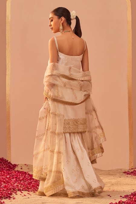 Sheetal Batra_Ivory Silk Organza, Silk, Chanderi Gota Patti, Yasmin Kurta Gharara Set _Online_at_Aza_Fashions