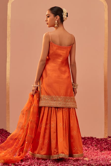 Shop_Sheetal Batra_Orange , Organza, Chanderi Gota Patti, Zari, Yasmin Kurta Set _at_Aza_Fashions