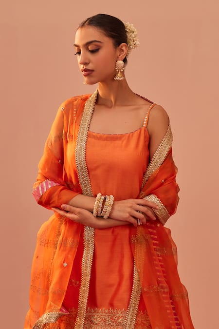 Sheetal Batra_Orange , Organza, Chanderi Gota Patti, Zari, Yasmin Kurta Set _Online_at_Aza_Fashions