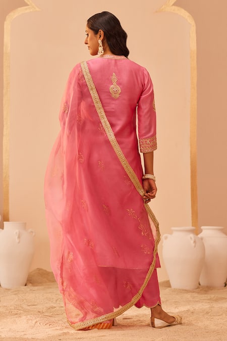 Sheetal Batra Pink , Chanderi, , Embroidery, Cut Kurta Palazzo Set Online at Aza Fashions Sheetal Batra_Pink , Chanderi, , Embroidery, Cut Kurta Palazzo Set _Online_at_Aza_Fashions