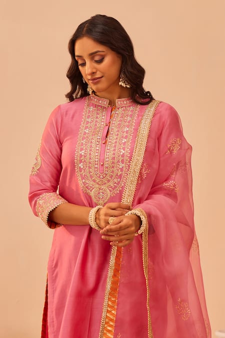 Buy Sheetal Batra Pink , Chanderi, , Embroidery, Cut Kurta Palazzo Set Online at Aza Fashions Buy_Sheetal Batra_Pink , Chanderi, , Embroidery, Cut Kurta Palazzo Set _Online_at_Aza_Fashions