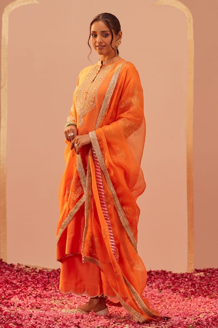 Buy Sheetal Batra Orange Silk Organza, Silk, Chanderi Embroidery, Cut Zaniab Yoke Kurta Set Online at Aza Fashions Buy_Sheetal Batra_Orange Silk Organza, Silk, Chanderi Embroidery, Cut Zaniab Yoke Kurta Set _Online_at_Aza_Fashions
