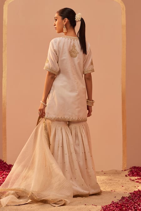 Sheetal Batra_Ivory Silk Organza, Silk, Chanderi Gota Patti, Mirrors, Suhair Kurta Set _Online_at_Aza_Fashions