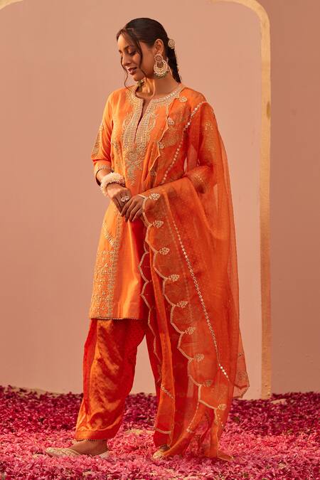 Buy Sheetal Batra Orange , Bamboo, Organza Foil Printing, Rashida Thread Kurta Set Online at Aza Fashions Buy_Sheetal Batra_Orange , Bamboo, Organza Foil Printing, Rashida Thread Kurta Set _Online_at_Aza_Fashions