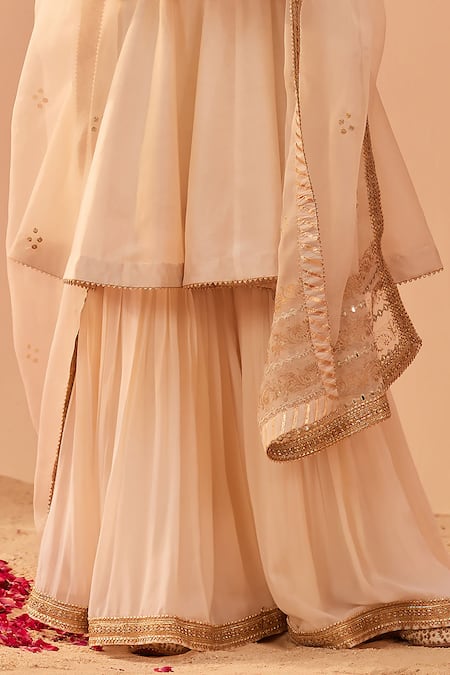 Buy_Sheetal Batra_Ivory , Chanderi, Georgette, Fatima Peplum Anarkali Gharara Set _Online_at_Aza_Fashions