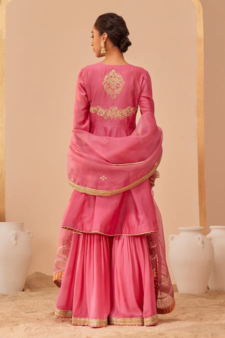 Sheetal Batra Pink , Georgette, Organza Embroidery, Fatima Zari Peplum Anarkali Set Online at Aza Fashions Sheetal Batra_Pink , Georgette, Organza Embroidery, Fatima Zari Peplum Anarkali Set _Online_at_Aza_Fashions