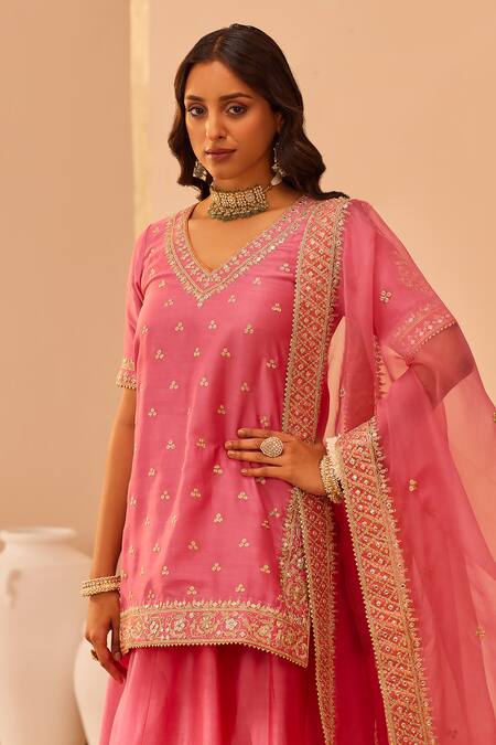 Sheetal Batra Pink Silk Organza, Silk, Chanderi Embroidery, Faaiza Kurta Lehenga Set at Aza Fashions Sheetal Batra_Pink Silk Organza, Silk, Chanderi Embroidery, Faaiza Kurta Lehenga Set _at_Aza_Fashions