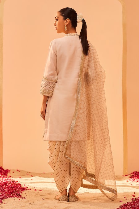 Sheetal Batra_Ivory Satin, , Chanderi, Bamboo, Organza Kurta Set With Dhoti _Online_at_Aza_Fashions