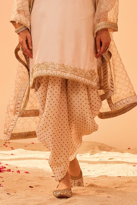 Shop_Sheetal Batra_Ivory Satin, , Chanderi, Bamboo, Organza Kurta Set With Dhoti _Online_at_Aza_Fashions