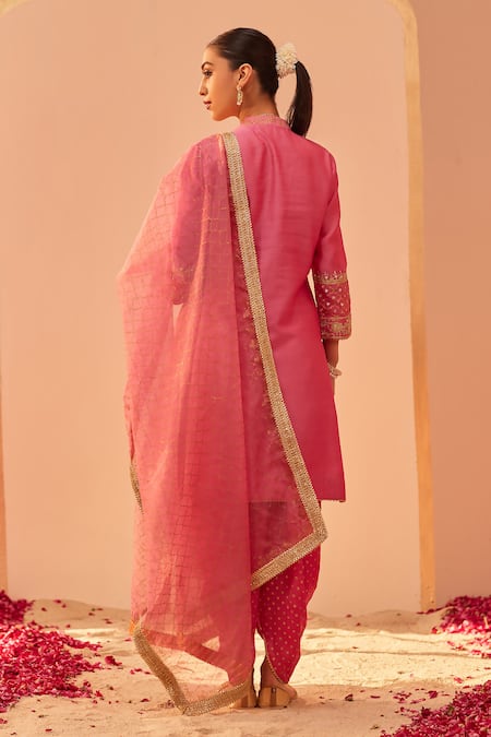 Sheetal Batra Pink , Organza Embroidery, Gota Faheeda Short Kurta Dhoti Pant Set Online at Aza Fashions Sheetal Batra_Pink , Organza Embroidery, Gota Faheeda Short Kurta Dhoti Pant Set _Online_at_Aza_Fashions