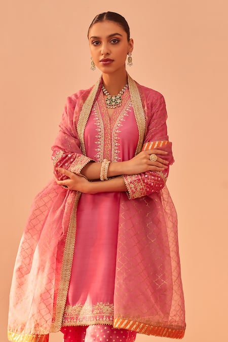 Buy Sheetal Batra Pink , Organza Embroidery, Gota Faheeda Short Kurta Dhoti Pant Set Online at Aza Fashions Buy_Sheetal Batra_Pink , Organza Embroidery, Gota Faheeda Short Kurta Dhoti Pant Set _Online_at_Aza_Fashions