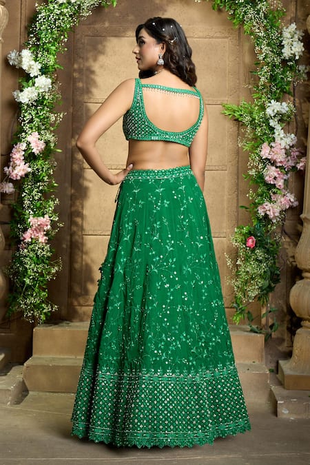 Buy Green Lehenga And Blouse Dupion Embroidered Floral Bridal Set
