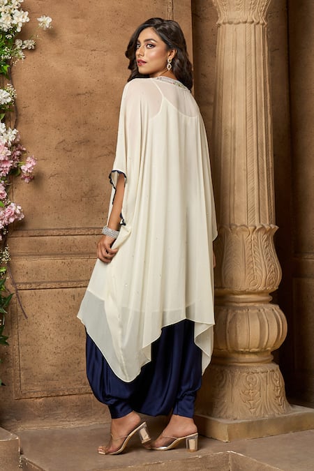 Aariyana Couture Off White Viscose, Modal, Crepe, Satin Embroidery Thread Kurta And Harem Pant Set Online at Aza Fashions Aariyana Couture_Off White Viscose, Modal, Crepe, Satin Embroidery Thread Kurta And Harem Pant Set _Online_at_Aza_Fashions