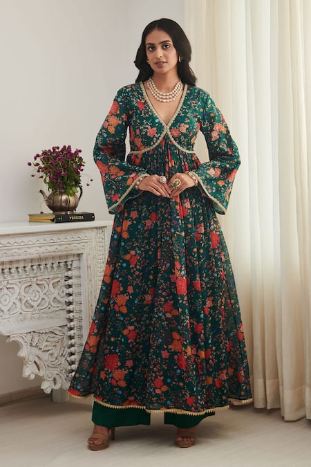 Sahiba Floral Hand Block Pure Cotton Anarkali Suit Set – ASHEERA