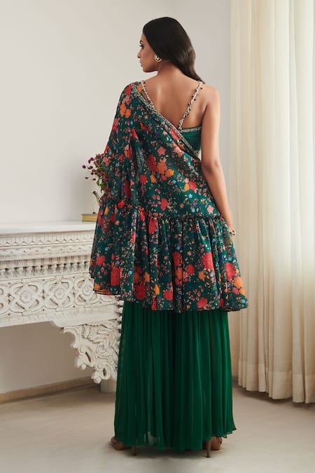 SHASHA GABA Embroidered Floral Print Shrug Gharara Set 