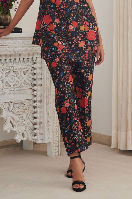 SHASHA GABA_Black Chanderi Sequins, Embroidery Turtle Neck Asymmetric Kurta And Pant Set _Online_at_Aza_Fashions