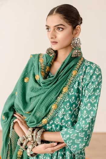 Buy Gulabo Jaipur Green Cotton, Kota Doria Embroidery Roshan Floral Print Anarkali Pant Set Online at Aza Fashions Buy_Gulabo Jaipur_Green Cotton, Kota Doria Embroidery Roshan Floral Print Anarkali Pant Set_Online_at_Aza_Fashions