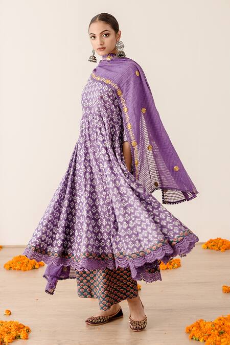 Buy Gulabo Jaipur Purple Cotton, Kota Doria Embroidery Roshan Floral Print Anarkali Pant Set Online at Aza Fashions Buy_Gulabo Jaipur_Purple Cotton, Kota Doria Embroidery Roshan Floral Print Anarkali Pant Set _Online_at_Aza_Fashions