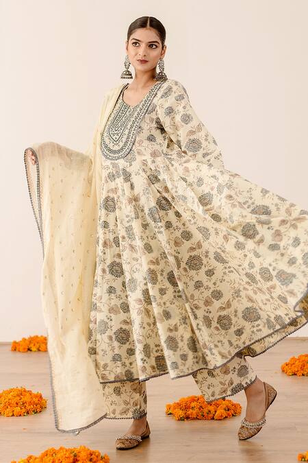 Buy Gulabo Jaipur Blue Cotton, Kota Doria Lace, Embroidery Sonam Floret Print Anarkali Pant Set Online at Aza Fashions Buy_Gulabo Jaipur_Blue Cotton, Kota Doria Lace, Embroidery Sonam Floret Print Anarkali Pant Set_Online_at_Aza_Fashions