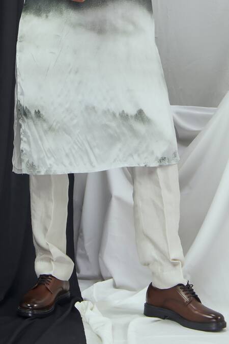 Nirmooha_White Crepe, Nylon Embroidery Landscape Print Kurta With Pant _Online_at_Aza_Fashions