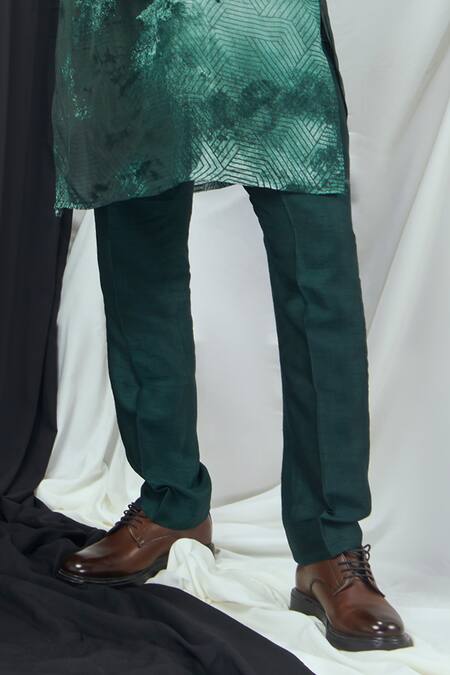 Nirmooha_Green Crepe, Nylon Blotch Print Kurta With Pant _Online_at_Aza_Fashions