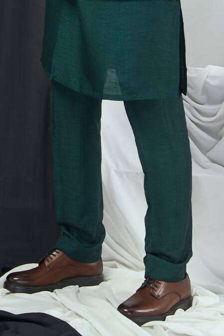 Nirmooha_Green Nylon, Velvet Emerald Print Bundi Kurta Set _Online_at_Aza_Fashions