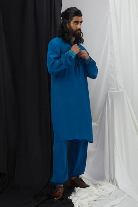 Nirmooha_Blue Crepe Embellished Kurta With Pant _Online_at_Aza_Fashions