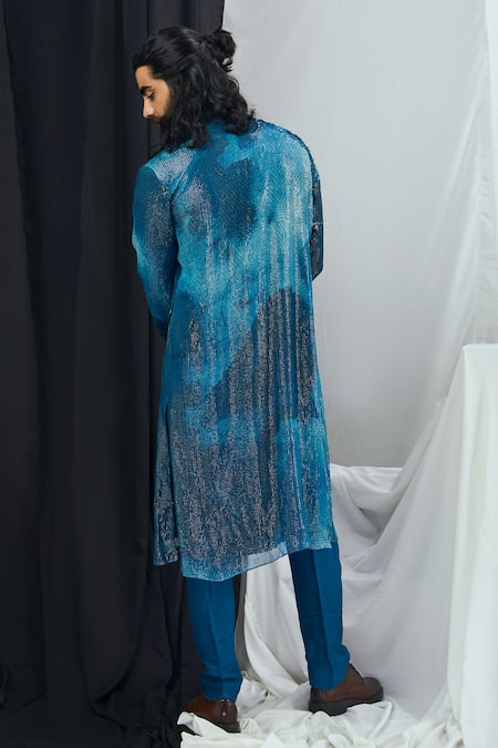 Nirmooha Blue Printed Hand Embroidered Kurta Set 