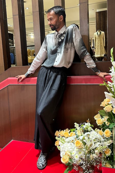 Buy_Nirmooha_White Crepe Splash Print Shirt _Online_at_Aza_Fashions