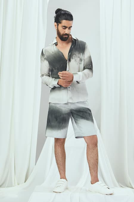 Nirmooha_White Crepe Splash Print Shirt _at_Aza_Fashions