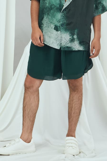 Nirmooha_Emerald Green Crepe Solid Shorts _at_Aza_Fashions
