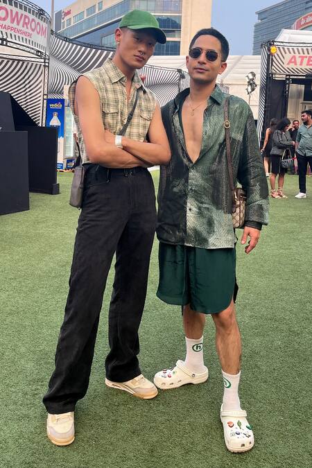 Nirmooha_Emerald Green Lurex Embroidery Blotch Print Shirt _Online_at_Aza_Fashions