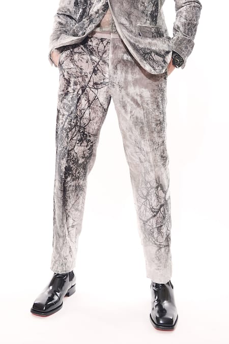 Buy Nirmooha White Velvet Forest Print Pant Online at Aza Fashions Buy_Nirmooha_White Velvet Forest Print Pant _Online_at_Aza_Fashions