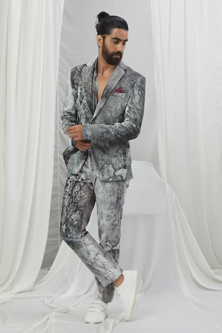 Nirmooha White Velvet Forest Print Pant Online at Aza Fashions Nirmooha_White Velvet Forest Print Pant _Online_at_Aza_Fashions