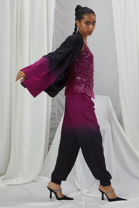 Nirmooha_Red Net Beads, Sequins, Tassels Round Neck Hand Embroidered Tank Top _Online_at_Aza_Fashions