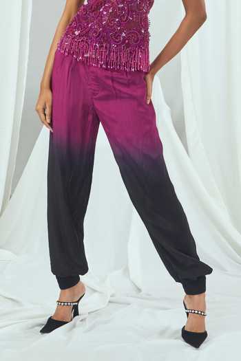 Shop_Nirmooha_Black Crepe Ombre Jogger Pant _Online_at_Aza_Fashions