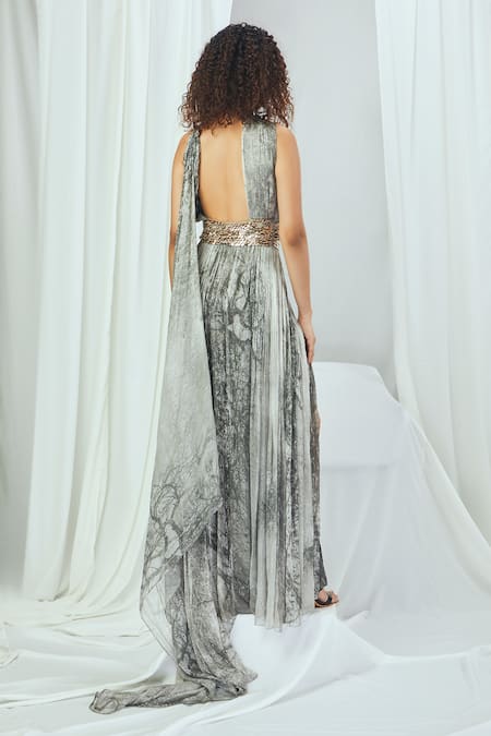 Nirmooha Forest Print One Shoulder Gown 