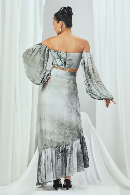 Nirmooha Forest Print Asymmetric Skirt 