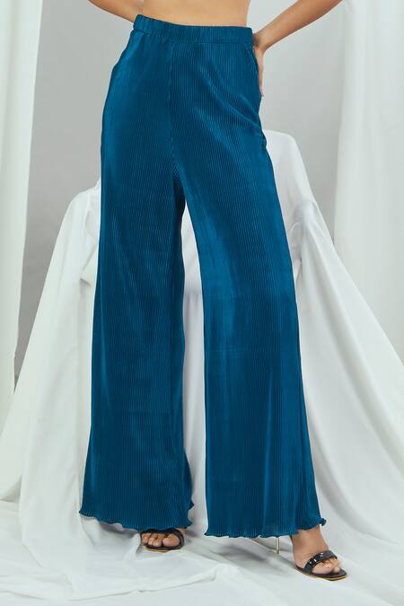Nirmooha_Blue Pleated Pant _Online_at_Aza_Fashions