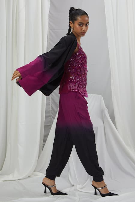 Buy Nirmooha Purple Crepe Ombre Blazer Online at Aza Fashions Buy_Nirmooha_Purple Crepe Ombre Blazer _Online_at_Aza_Fashions