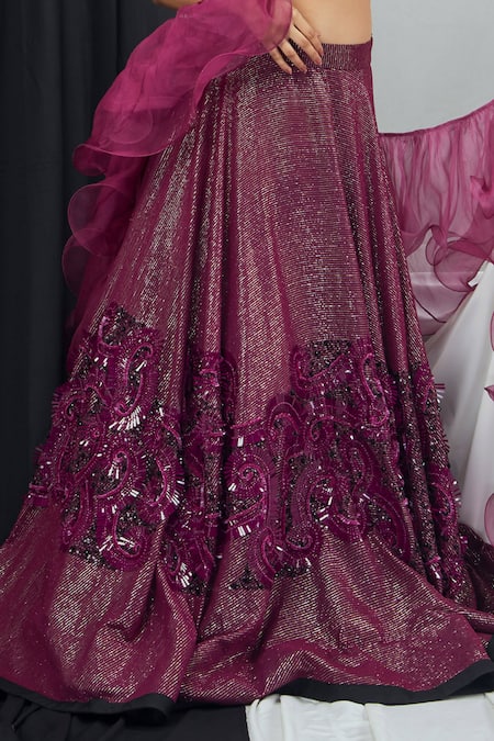 Nirmooha Purple Lurex Embroidery Sweetheart Neck Hand Lehenga Set Online at Aza Fashions Nirmooha_Purple Lurex Embroidery Sweetheart Neck Hand Lehenga Set _Online_at_Aza_Fashions